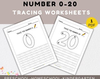 Numbers 0-20 Tracing Page, Number Tracing Worksheets, Printable Number Tracing Worksheets, Preschool Handwriting Practice