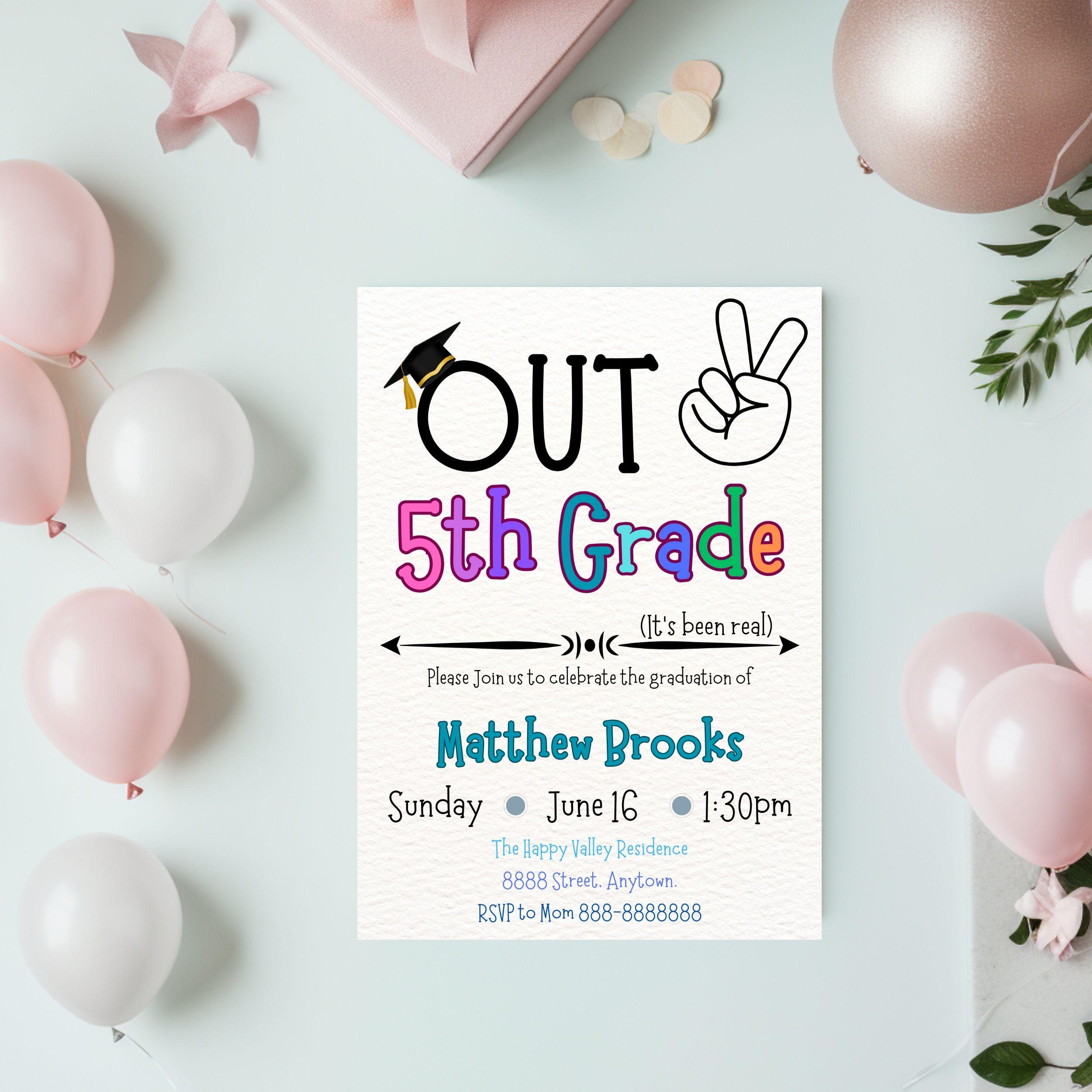 Grade R Invitation Card Middle School Graduation Invitation End of the School Editable Party ...