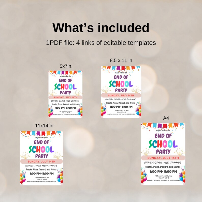 End of School Editable End of School Year Party Invite Template Schools ...