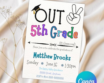 Middle School Graduation Invitation End of the School Editable Party Invite Any Grade: Peace Out 5th Grade School Party Boy Instant Download