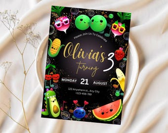 Hey Bear Sensory Invitation Dancing Fruit Party Kids Birthday Invite Simple and Easy Edit Party Kids Birthday Invite Invitation Editable08
