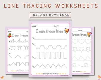 7-page Preschool Line Tracing Worksheets, Line Trace Page Printable, Kindergarten Curriculum Learning, Pre Handwriting, Digital Download