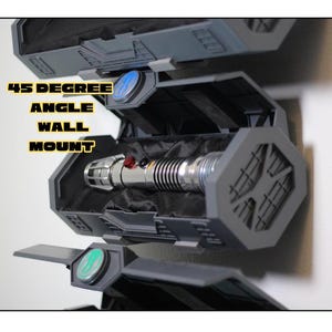 Lichtschwert Wandhalterung für Galaxy’s Edge | 45-Grad-Aufsteller für Hilt und Box | Star Wars Säbel Wandhalter | Sammler-Vitrinenhalterung