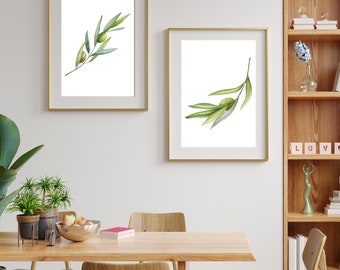 Olivenzweig Print Set, Minimalistische botanische Wandkunst (Digitaler Download)