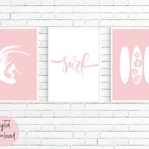 Surfer Girl Wall Art, Surf Girl Bedroom Wall Decor, Beach Girl Wall Art, Pink Surf Girl Wall Art, Teen Girl Bedroom Surf Decor, Beach Decor