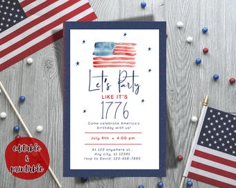 Funny 4th of July Party Invitation: Patriotic BBQ Invite (Editable, Digital Download)