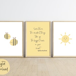 Boho Yellow Nursery Decor Prints, Winnie the Pooh Quote (Digital Download)