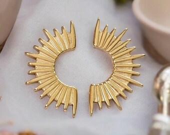 Boucles D'oreilles Anneaux 'soleil Divin' En Acier Plaqué Or - Neuf Avec étiquettes