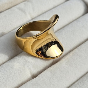 Chunky 18k Gold Plated Ring: Hammered Stainless Steel, Hypoallergenic