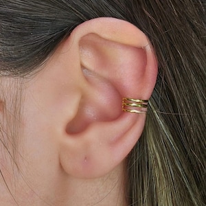 Sterling Silver 14k Gold Plated Triple Line Ear Cuff, Minimalist GOLD EAR CUFF Jewelry- Cuffs Great Way to Add Bling to Ears