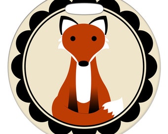 Luggage Tag - Red Fox Framed - 2.5 inch or 4 Inch Round Large Plastic Bag Tag