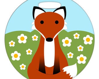 Luggage Tag - Red Fox in a Field of Daisies - 2.5 inch or 4 Inch Round Plastic Bag Tag