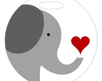Gepäckanhänger - Elefant mit rotem Herz - 2,5 Zoll oder 4 Zoll runder Plastikbeutelanhänger