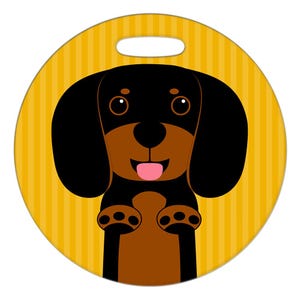 Etiqueta de equipaje - Dachshund negro y tostado - Etiqueta de plástico redonda para bolsas