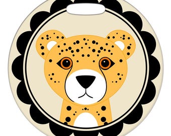 Luggage Tag - Cheetah Framed - 2.5 inch or 4 Inch Large Round Plastic Bag Tag