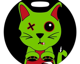 Luggage Tag - Zombie Cat - 2.5 inch or 4 Inch Round Plastic Bag Tag