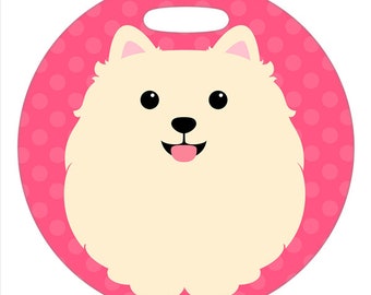 Luggage Tag - Cream Pomeranian - Round Plastic Bag Tag