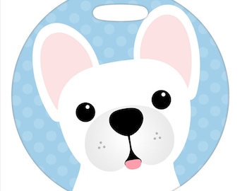 Luggage Tag - French Bulldog White - Round Plastic Bag Tag