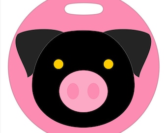 Luggage Tag - Black Piggy - 2.5 inch or 4 Inch Round Plastic Bag ID Tag