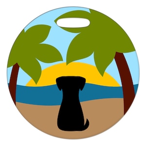 Luggage Tag Tropical Beach Dog Round Plastic Bag Tag image 1