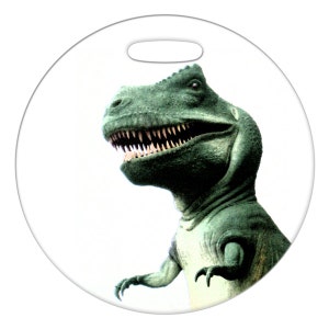 Luggage Tag - T-rex Dinosaur - 2.5 inch or 4 Inch Round Large Plastic Bag Tag