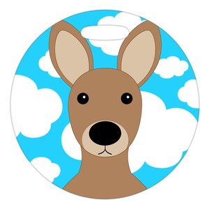 Bagageetikett - Känguru - Stor rund plastetikett i plast (2,5 tum eller 4 tum)