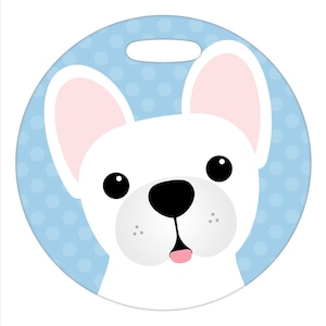 Luggage Tag - French Bulldog White - Round Plastic Bag Tag