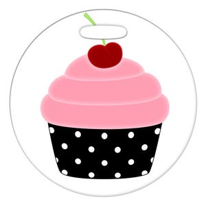 Bagageetikett - Rosa Cupcake - Stor rund plastetikett i plast (2,5 tum eller 4 tum)