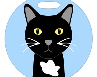 Luggage Tag - Tuxedo Cat - 2.5 inch or 4 Inch Round Large Plastic Bag Tag