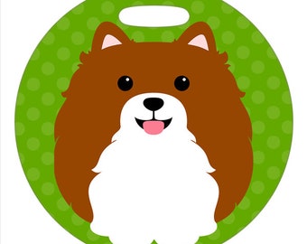 Luggage Tag - Brown and White Pomeranian - Round Plastic Bag Tag