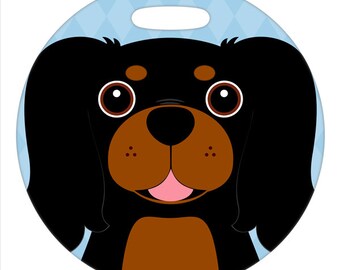 Luggage Tag - Cavalier King Charles Spaniel, Black and Tan - Round Plastic Bag Tag