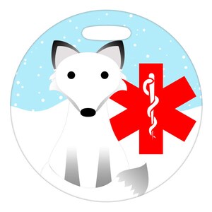 Fox with Medical Symbol  - 4 Inch or 2.5 Inch Round Plastic Bag Tag