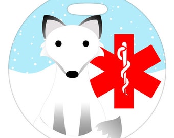 Fox with Medical Symbol  - 4 Inch or 2.5 Inch Round Plastic Bag Tag