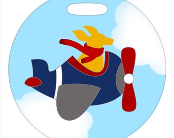 Luggage Tag - Flying Yellow Dog - Round Plastic Bag Tag