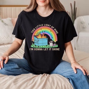 Funny Groovy This Little Light of Mine Dumpster Fire Raccoon Shirt Vintage Humor Tee for Men Women Quirky Trash Panda Graphic Top