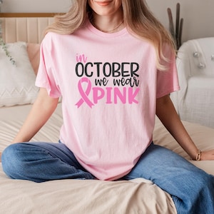 October Pink Awareness T-Shirt Breast Cancer Support Tee Survivor Shirt Team Hope Graphic Top Motivational Inspirational Cancer Gift