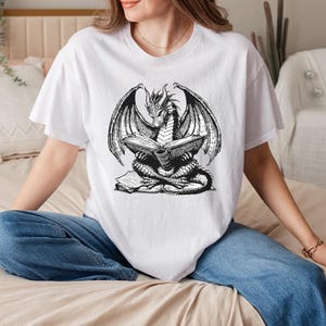 Dragon Reading Book Bookworm Books Dragon Lover Learning Shirt, Book Lover Gift, Reading Tee,Dragon Lover Shirt,Bookworm Shirt,Fantasy Shirt