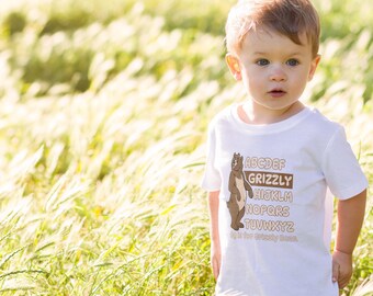 T-shirt alphabet animaux pour tout-petits Gg is for Grizzly