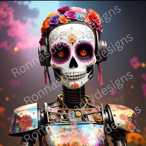 Halloween Tag der Toten Roboter Digitale PNG | Day of the Dead Roboter Download | Tag der Toten PNG | Mixed Media Bild Digitaler Download