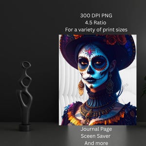 Halloween Sugar Skull Wall Art – Day of the Dead Gothic Calavera Décor – Colorful Sugar Skull Skeleton Printable PNG for Journal Page