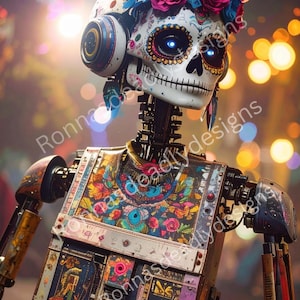 Halloween Tag der Toten Roboter Digitale PNG | Day of the Dead Roboter Download | Tag der Toten PNG | Mixed Media Bild Digitaler Download