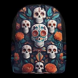 Halloween Sugar Skull Rucksack - Day of the Dead Laptop Tasche - Bunter Schädel Muster Rucksack - Gruseliger Gothic Rucksack
