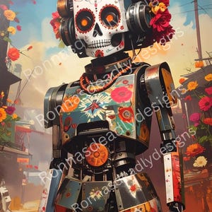 Halloween Tag der Toten Roboter Digitaler Download | Day of the Dead Roboter Download | Tag der Toten PNG | Mixed Media Junk Journal PNG