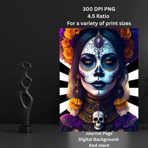 Halloween Day of the Dead Sugar Skull Wall Art Print | Evil Dia de los Muertos Digital Download | Colorful Mexican Skeleton Decor