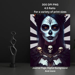 Gothic Day of the Dead Woman | Sugar Skull Art Print | Halloween Digital Download | Dark Fantasy Wall Decor | Skull Witch Digital Background