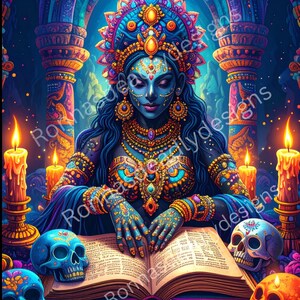 Halloween Witchy Download | Tag der Toten PNG |  Totenkopf Göttin | Psychedelische Totenkopf Göttin | Bunte Totenköpfe | Junk Journal Seite PNG
