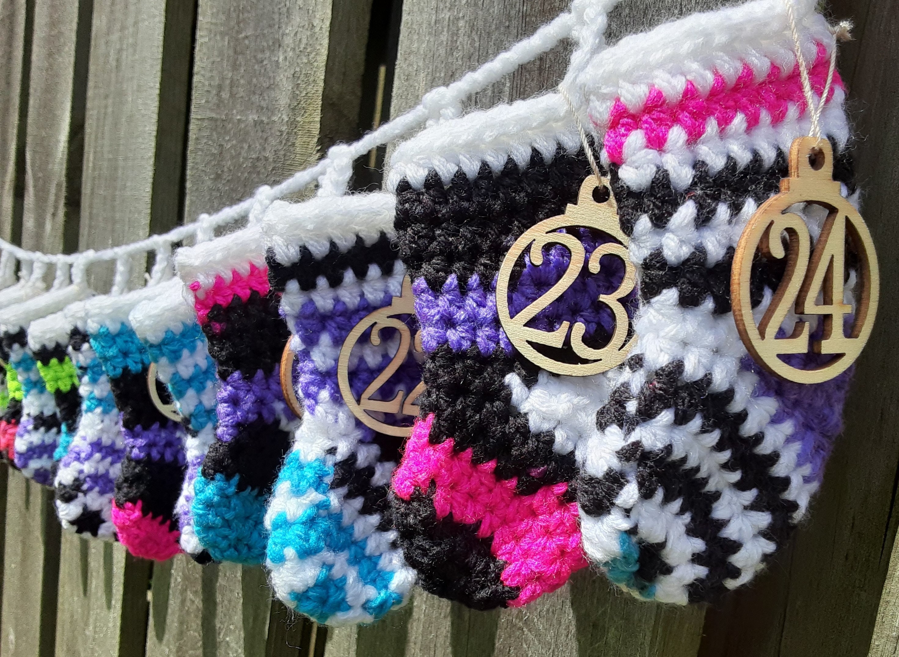 35 Stunning Christmas Fireplace Mantle Decor Ideas You'll Love: Festive Flair for Your Hearth 17 24 DAY Crocheted Christmas Holiday Advent Calendar Mini Stockings…