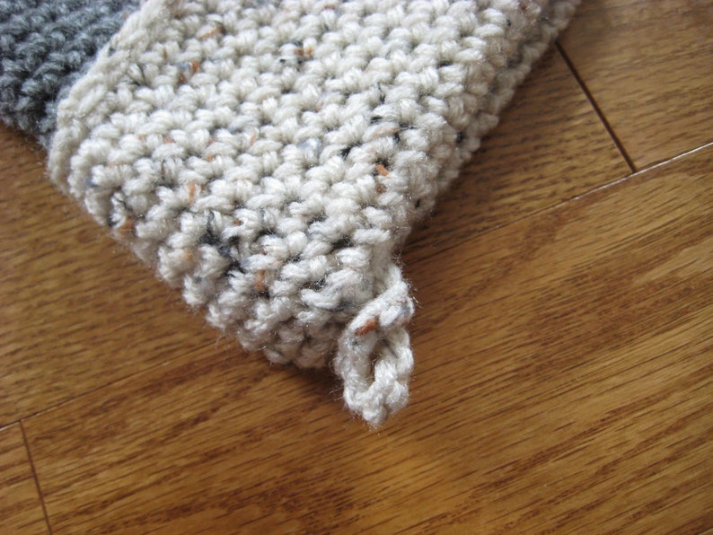Solid Crocheted Holiday Christmas Stocking Gray Aran Fleck Cream