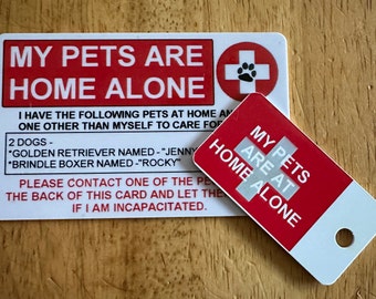 Pets Home Alone Emergency Card