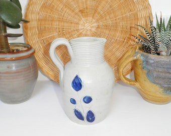 Hand Thrown STONEWARE Gray & Blue Small Creamer Pitcher w/ Handle Cottage Farmhouse Salt Glaze Pottery